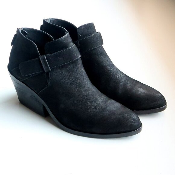 Eileen Fisher Black Nubuck Leather Almond Toe Block Heel Ankle Boots Booties 7.5 - Picture 3 of 16